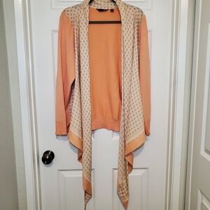 G.I.L.I. Womens Cardigan Orange Print Flowy Long Sleeve Soft Sweater Sz 1X
